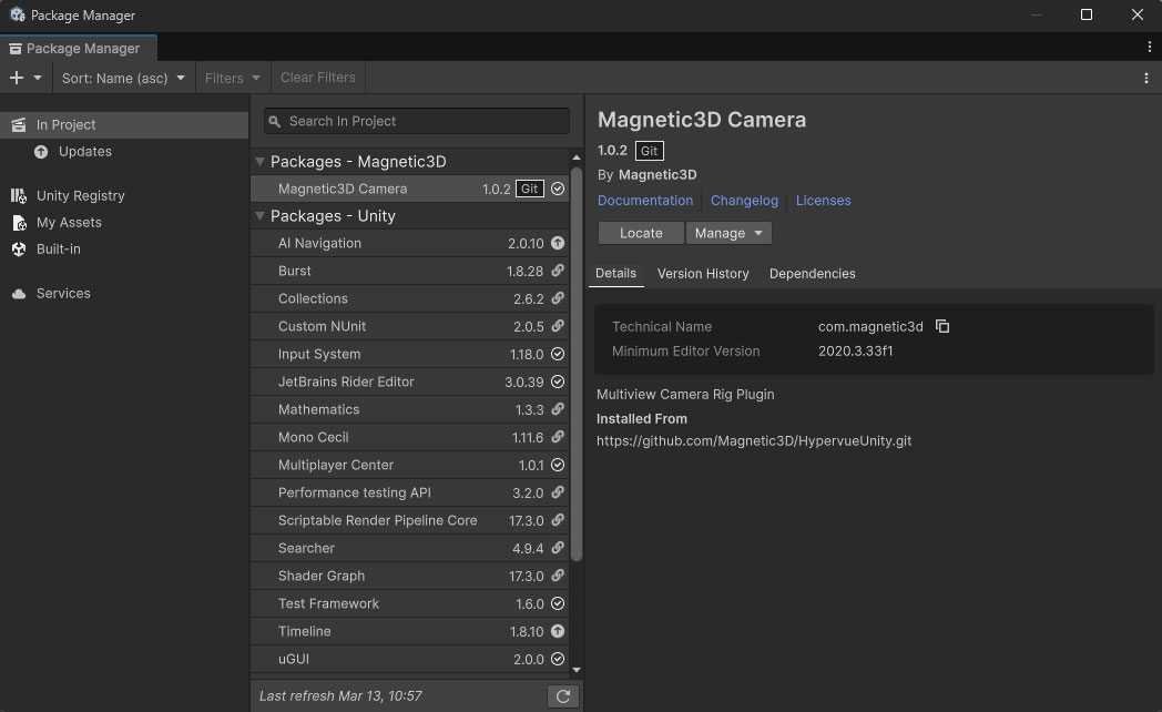 Unity PackageManager Installed 1