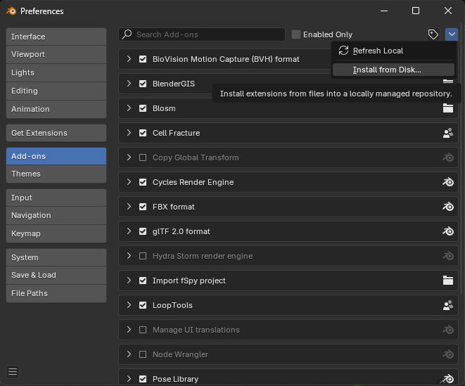 Blender InstallFromDisk